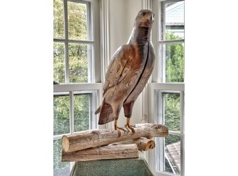 Stunning Hand Carved Golden Eagle On Natural Logs