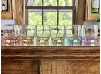 Rare Set Of 6 Mid-century Modern Rainbow Artisan Glass Tumblers Made In England