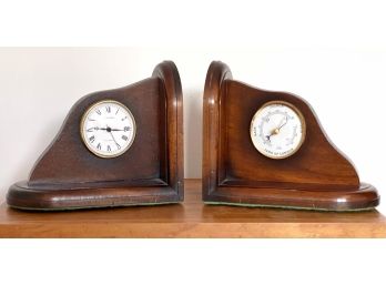 Vintage Bookends Jans Of London Swiss Quartz Clock And Weather Station Barometer