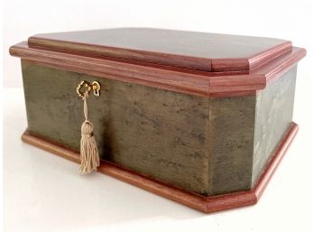 Agresti Italy Luxury Burled Wooden Jewelry Box With Taupe Microsuede Lining