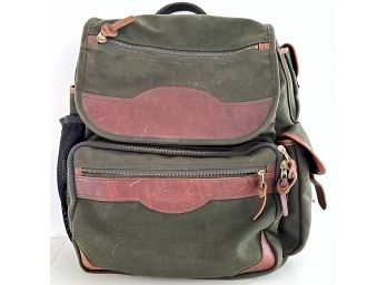 Orvis Army Green Canvas Backpack Travel Bag With Leather Trim
