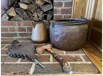 Antique Fireplace Tools And Metal Pots