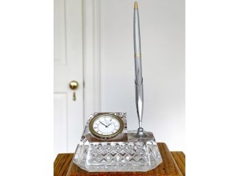 Waterford Crystal Desk Set With Clock And Writing Pen