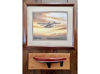 Boat Model Plaque And Twin Engine Airplane Limited Edition Print