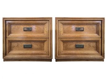 Pair Of 2-drawer Mid-century Inspired Nightstands With Recessed Pulls