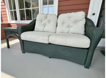 Country Farmhouse Hunter Green Wicker Loveseat And Glass Top End Table (2of2)