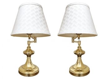 Pair Of Mid-century Brass Table Lamps With Adjustable Arm