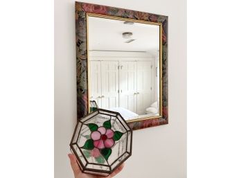 Gorgeous Leaded Stained Glass Trinket Box And Decorative Floral Mirror Decor