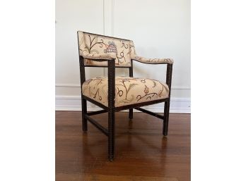 An 19th Century French Open Arm Chair With Crewel Upholstery - Fine Wood Bead Detailing