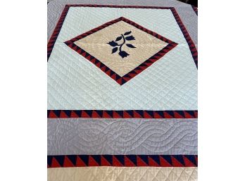 A Queen/king Traditional Amish Quilt With Center Appliqu -5
