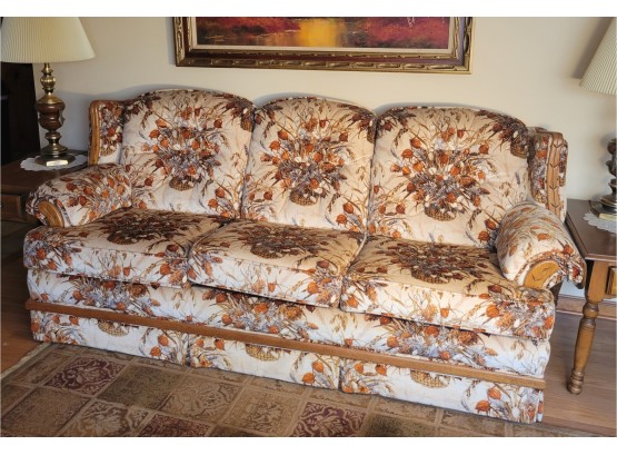 Crestline Fall Spectacular 3 Person Couch.  Finished In Velour With Hints Or Orange/Rust And Camel