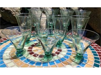 Eleven Green Glass Wine Glasses (8) And Liquor Glasses (3)