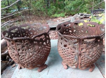 Pair Of  Antique Victorian Style Cast Iron Planters 1 & 2 Total Of 6