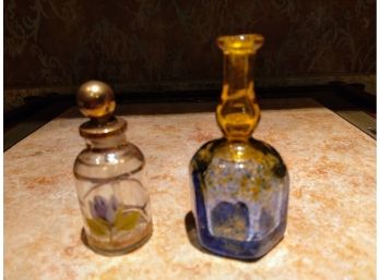 Two Small, But Beautiful Vintage Perfume Bottles One Without Stopper........