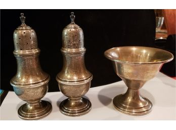 Sterling Salt & Pepper Shakers And Footed Bowl/chalice - Weighted