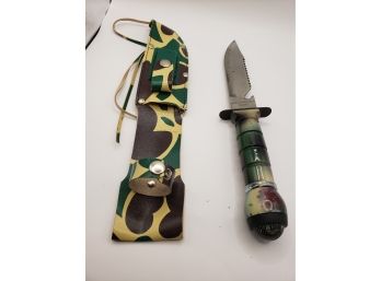 Hunting Knife With Compass And Case - Made In Taiwan
