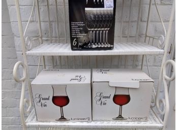 Twelve Wine Glass And Six Champagne Flutes In Boxes - Perfect For A Party.