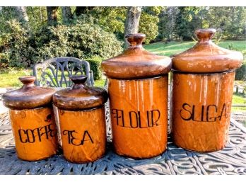 Fabulous Vintage MCM Kitchen Canister Set By Holiday Inc. For Flour, Sugar, Coffee And Tea