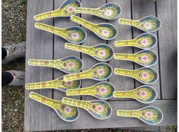 Vintage Chinese Yellow Mun Shou Longevity Spoons