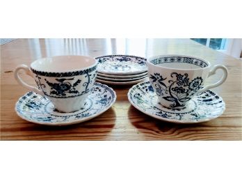 Indies By Johnson Brothers Of England, Six Saucers And Two Teacups