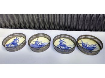 Four Antique Coasters,  Delft- Made In Germany