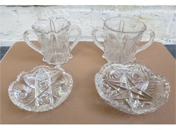 Four American Brilliant Crystal Bowls/urns, Two With Handles