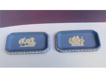 2 Rectangular Dishes Of Pale Blue Jasperware / Wedgwood China