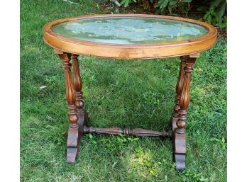 Antique Needlepoint Top Oval Table