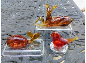 Trio Of Colored Glass Animal Figurines