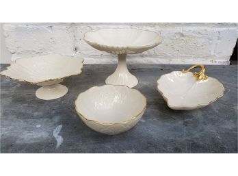 Group Of Four Lenox China Pieces 3 With 24kt Gold Rims.