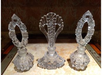 Trio Of Gorgeous Crystal Perfume Bottles And Stoppers