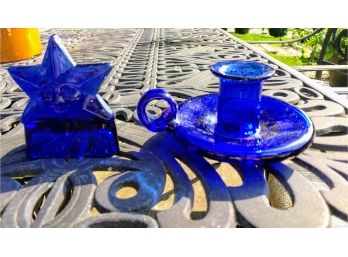 Cobalt Blue Glass Candle Holders