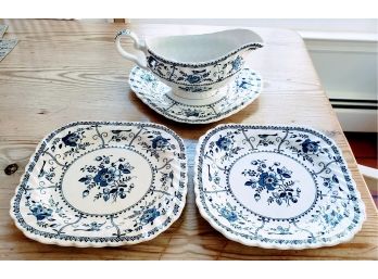 Three Plates And Gravy Bowl 'Indies' China Pattern By Johnson Brothers Of England