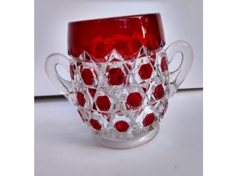Antique Ruby Red Cut Glass Sugar Bowl