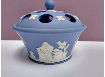 Wedgwood Blue Jasperware Potpourri Incense Jar Bowl With Domed Lid From England