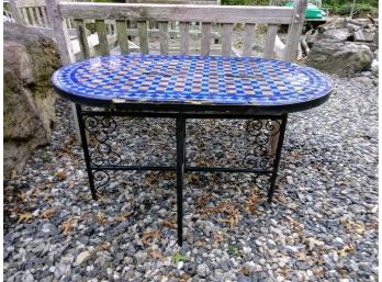 Geometric Blue Tiled Top Metal Table - Well Worth Regrouting
