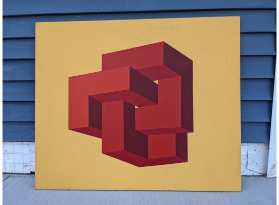 Large Bold Red And Yellow Geometric Painting By Claudia Shea 1972