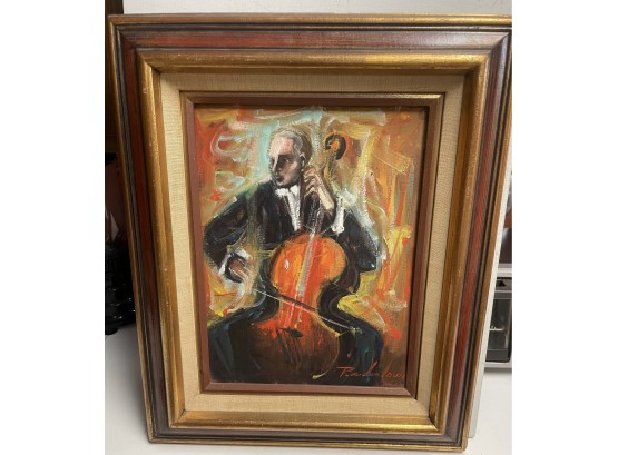 Modern Abstract Expressionist Oil On Canvas  The Cello Player