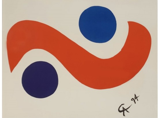 Original Alexander Calder 1898-1976  Lithograph Sky Bird  Printed For Braniff Airline . Flying Color Series .