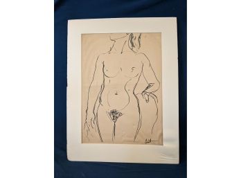 Signed Nude Female Figure Study On Sketch Paper