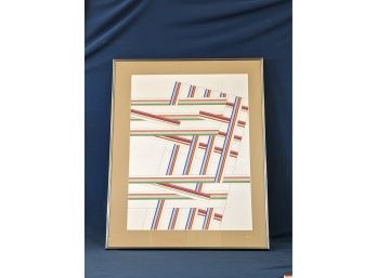 Gene Davis Style Mixed Media Painting Intersecting Lines