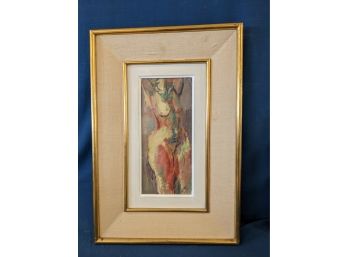 Fantastic Mid Century Modern Colorful Nude Painting In Linen And Gilt Frame