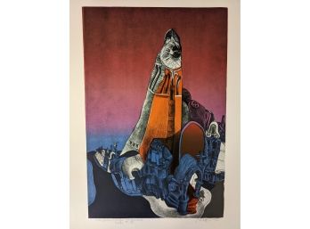Surrealist Lithograph Signed, Titled, And Dated 1972
