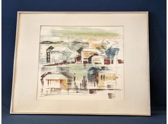 Signed Alfred Birdsey Original Watercolor Painting Harbor Town