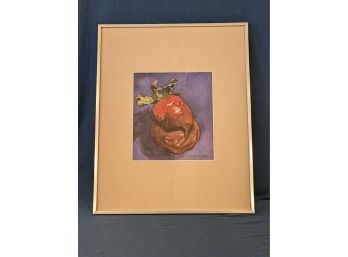 Signed Diane Morgan Watercolor Painting Of A Choclate Covered Strawberry