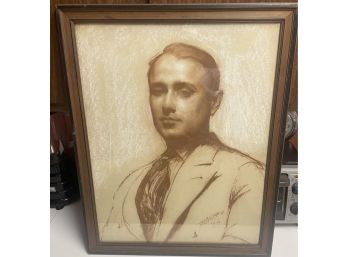 1926 Drawing Of A Handsome Man. Full Portrait . Signed Illegible  Signature