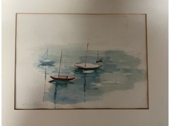 Listed American Woman Artist Mildred Feinberg 1911-1989 . Sailboat Water Color