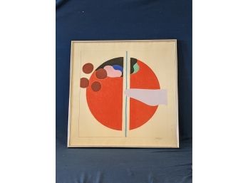 Pencil Signed Jim Loveless Geometric Mixed Media Abstract Painting Dated 1970