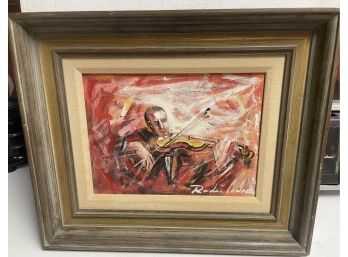 The Violin Player  Oil  On Canvas Abstract Expressionist Signed  9x12
