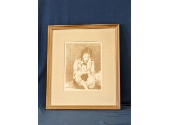 Original Color Stone Lithograph By Raphael Soyer 'Mother And Child' Signed In Plate